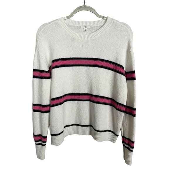 BP. Women's size‎ M Ivory Pink Black Striped Color Block Sweater - Picture 1 of 5